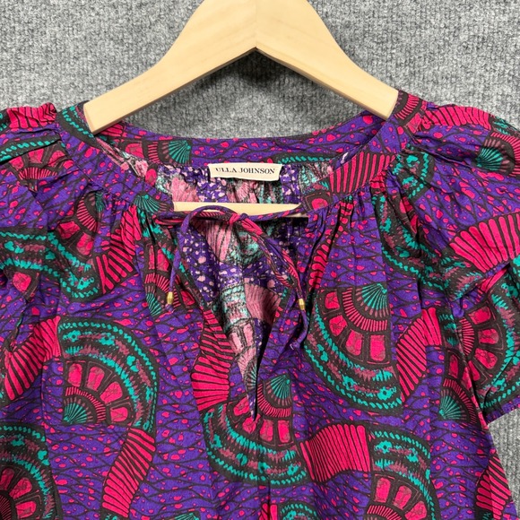 Ulla Johnson Sz 4 Top Blouse Purple Cotton Peasant Boho Flutter Sleeves Colorful - Picture 3 of 8